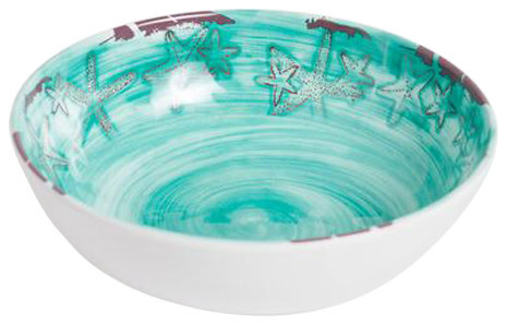 Galleyware Raised Starfish Melamine Turquoise Soup/Cereal Bowl, Set of 6