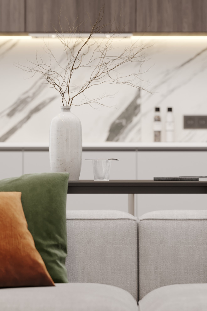 Дизайн кухни-гостиной в ЖК Ньютон