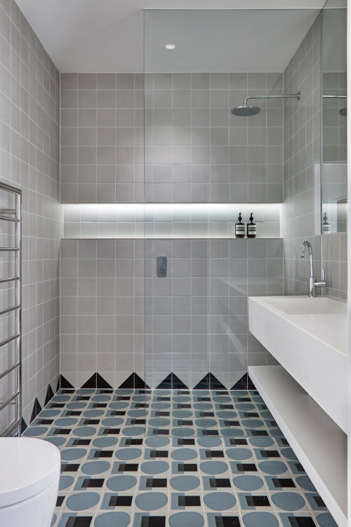 Contemporary Walk-in Shower with Aesthetic Gray and White Tones