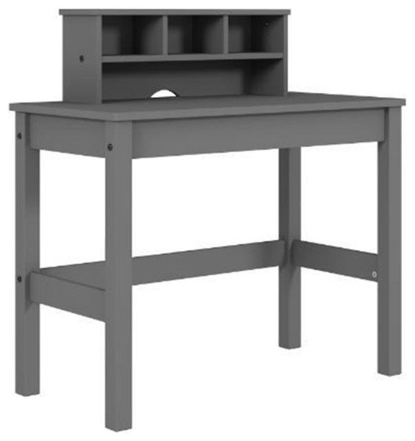 Wooden Writing Desk With Hutch, Grey - Transitional - Desks And Hutches