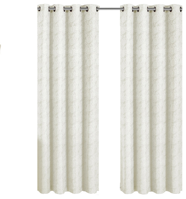 Tabitha Paisley Curtains Jacquard Grommet Panels, Off-White, 54"x96" Single