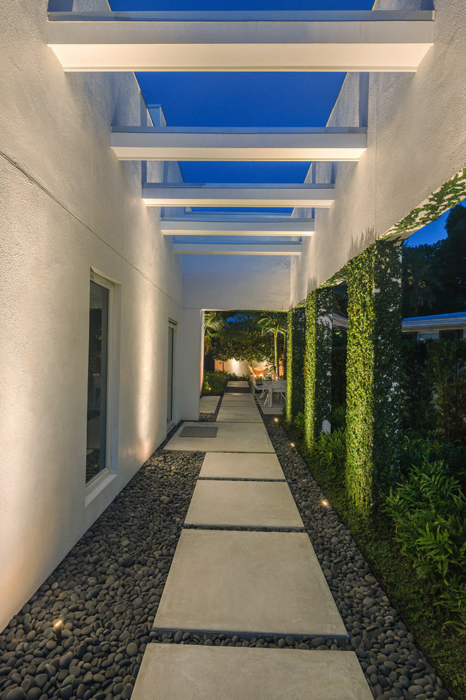 This is an example of a small contemporary side yard garden in Miami with concrete pavers.