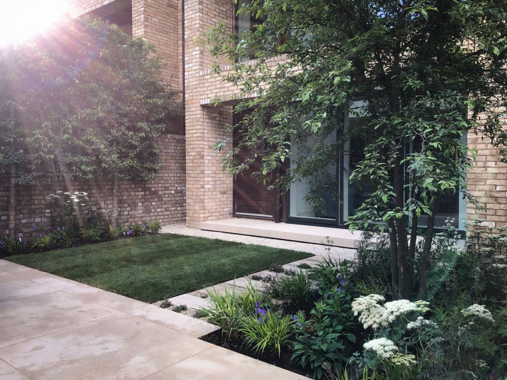 Photo of a small modern back garden in Other with natural stone paving.