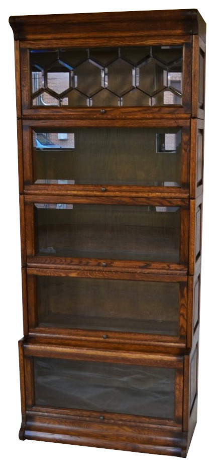 5 Stack Barrister Bookcase With, Oak Barrister Bookcase With Leaded Glass