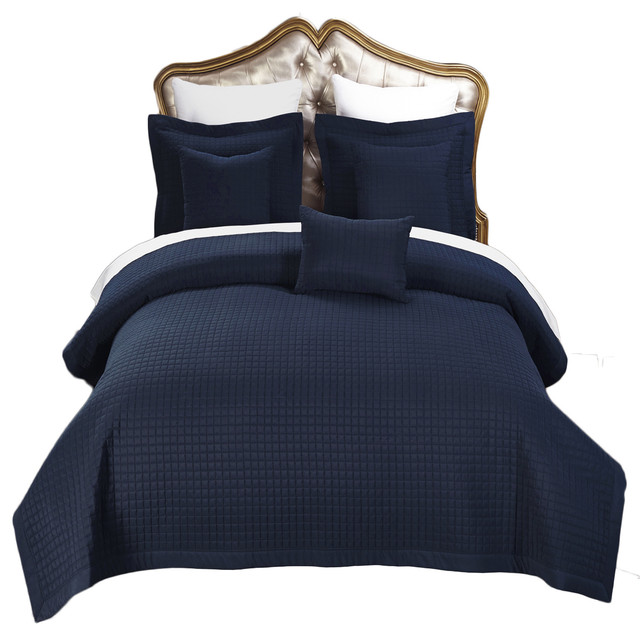 Checkered Lightweight Quilted Coverlet Set, King/Cal King