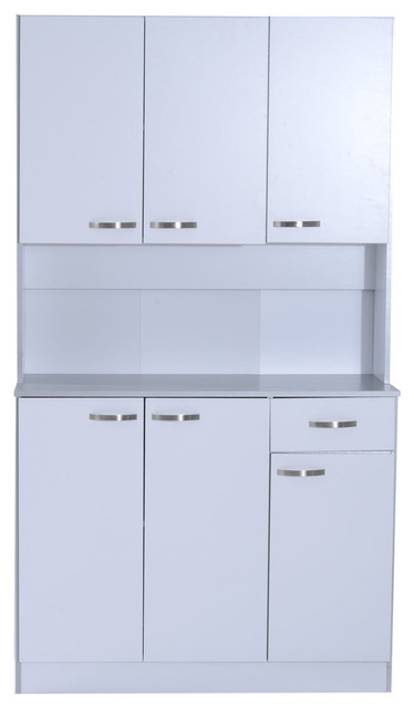 Homcom 71 Microwave Storage Cabinet With Doors And Shelves White Contemporary Kitchen Cabinetry By Aosom