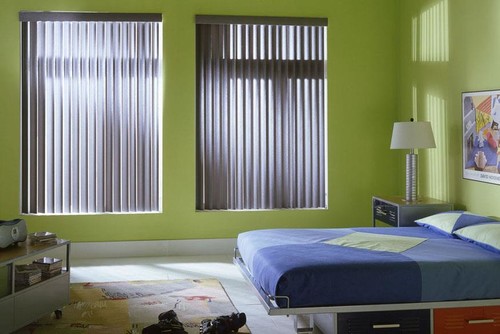 BEDROOM VERTICAL BLINDS - blue vertical blinds from Lafayette