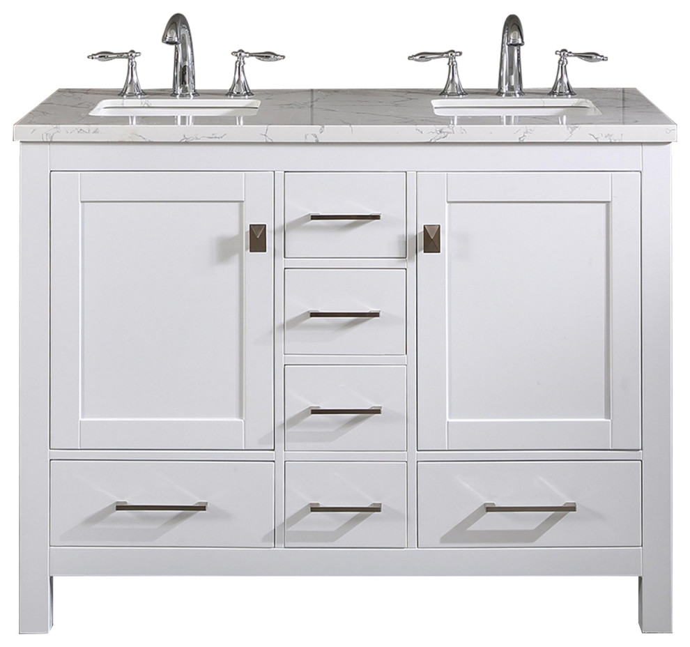 Totti Memphis 44" White Transitional Double Sink Bathroom Vanity Transitional Bathroom