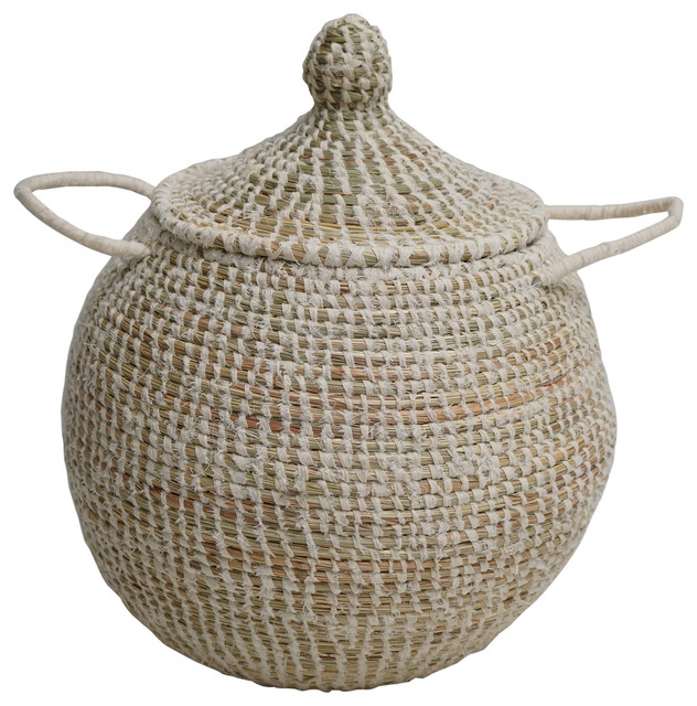 Doum Basket With White Interweaving, Small