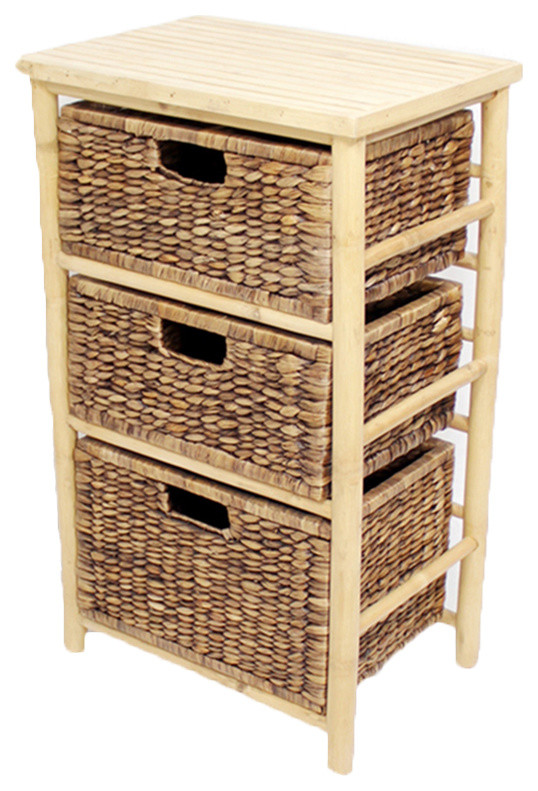 Kala Open Sided Bamboo Storage Chest With 3 Hyacinth Storage Baskets