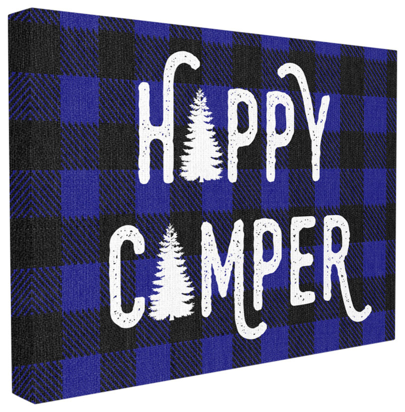"Happy Camper Blue Black Buffalo Plaid" 30x40, XXL Stretched Canvas Wall Art
