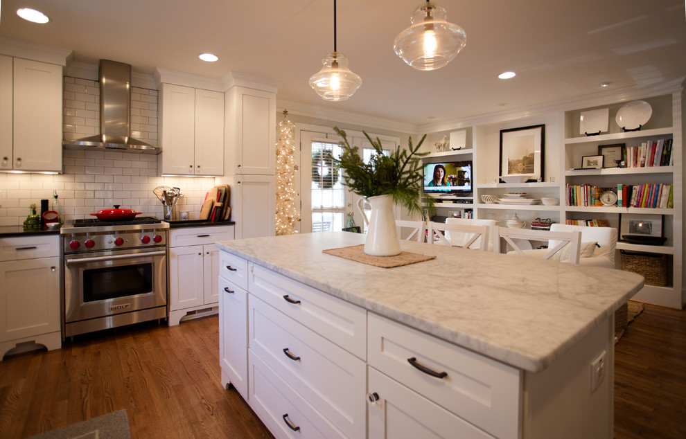 This is an example of a large transitional kitchen in Atlanta.