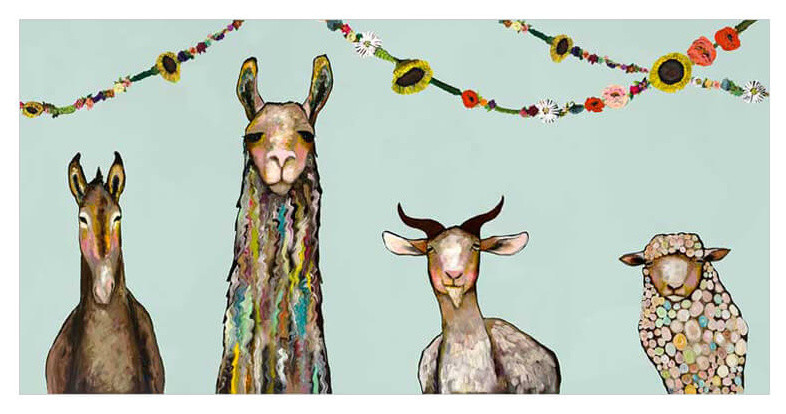 Donkey, Llama, Goat, Sheep With Garland" Canvas Wall Art by Eli Halpin -  Contemporary - Prints And Posters - by GreenBox Art + Culture | Houzz
