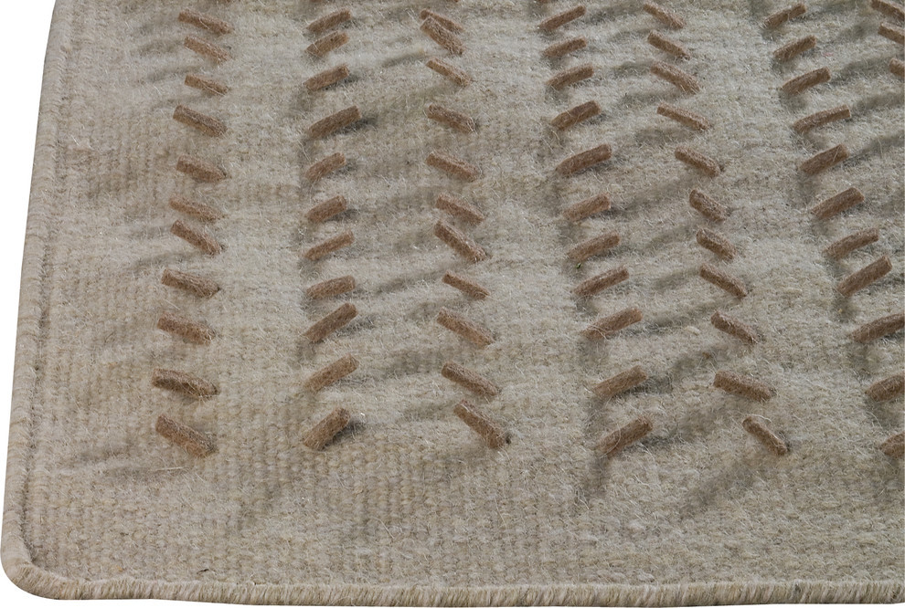Hand Woven Beige Wool Area Rug