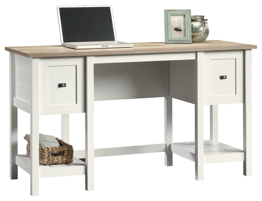 Sauder Cottage Road Computer Desk In Soft White Beach Style