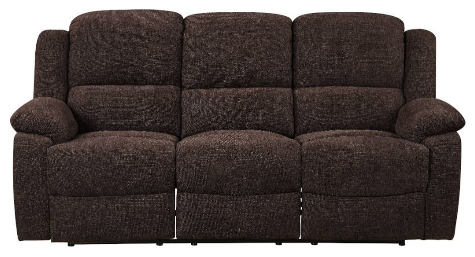 Chenille Upholstered Motion Sofa With Pillow Top Armrest, Brown