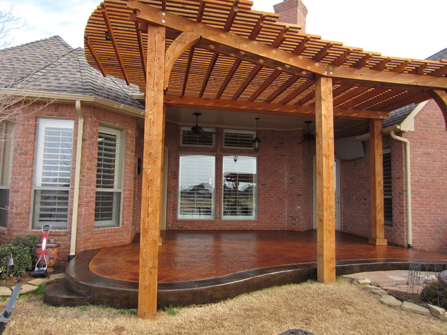 Stamped Stained Patio With Pergola Traditional Patio