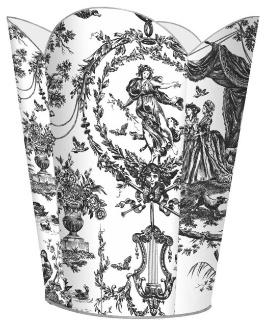 Black Toile Wastepaper Basket Traditional Wastebaskets by Marye