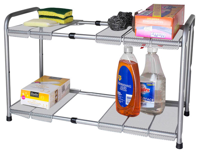 Home Basics 2 Tier Expandable/Adjustable Under Sink Kitchen Shelves ...