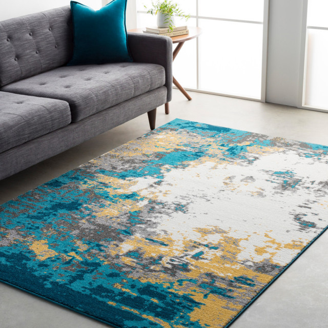 Pepin Modern Aqua, Bright Blue Area Rug Contemporary Area Rugs by