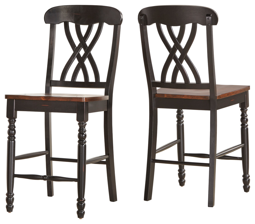Petrina Crisscross Back 24" Counter Stools, Set of 2 Traditional Bar Stools And Counter