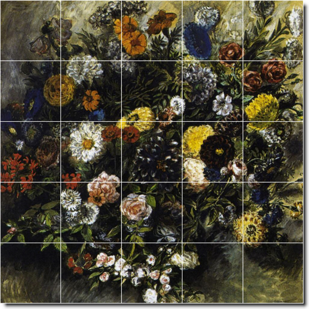 Eugene Delacroix Flowers Painting Ceramic Tile Mural #38, 40"x40"