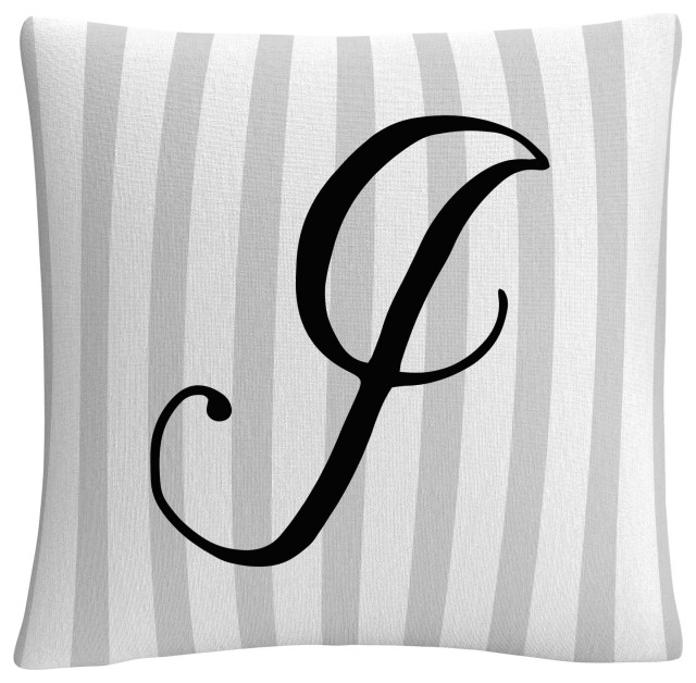 Gray Striped Ornate Letter Script I By Abc Decorative Throw Pillow