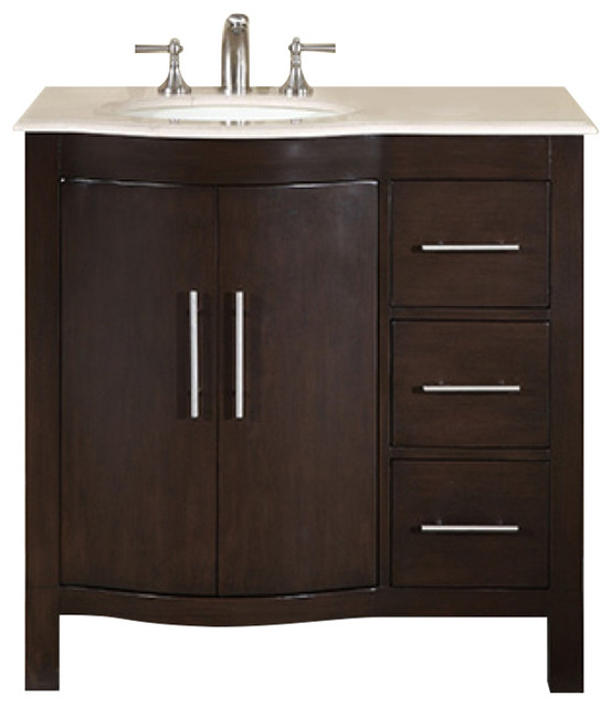 36 Inch Modern Espresso Bathroom Vanity Offset Left Sink Marble