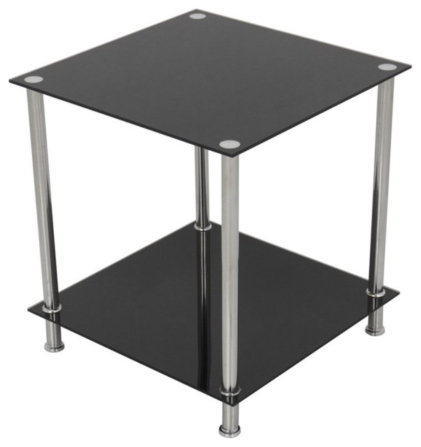 AVF Transitional Steel and Glass Two Tier Square End Table in Black ...