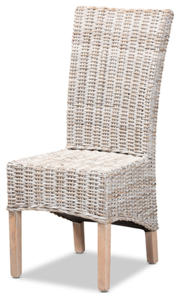 Trianna Rustic Whitewashed Rattan and Natural Brown Finished Wood