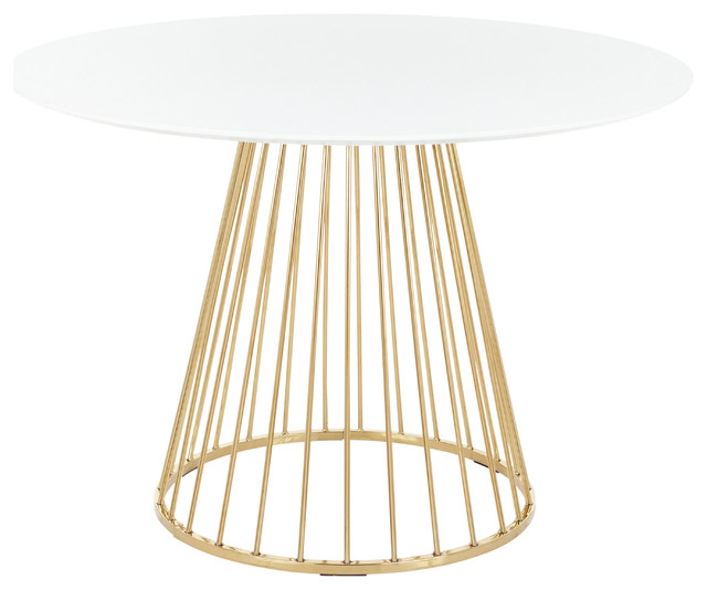 LumiSource Canary Dining Table, Gold Metal and White Top