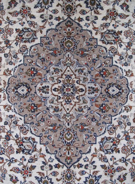 Consigned Traditional Rug Ivory 8 X12 Kashan Handmade Wool Traditional Area Rugs By Bestrugplace