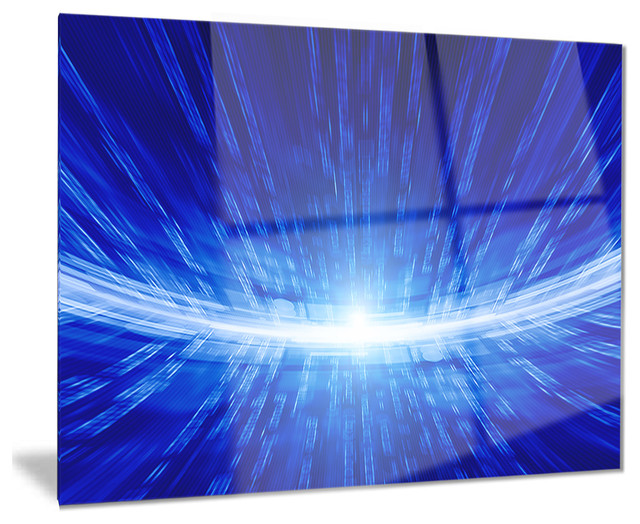 "Glowing Blue Lines" Glossy Metal Wall Art, 40"x30" Contemporary