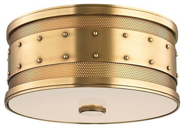 Hudson Valley Gaines 2-Light Flush Mount, Aged Brass - 2202-AGB