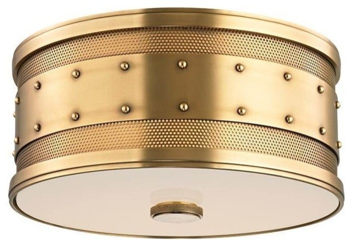 Hudson Valley Gaines 2-Light Flush Mount, Aged Brass - 2202-AGB