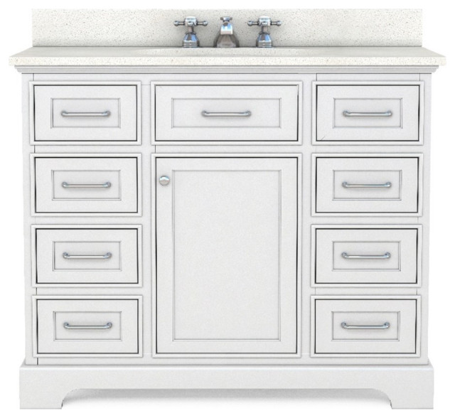 RoomAndLoft Ventura 42" Wood Bathroom Vanity in White Quartz Top & 1