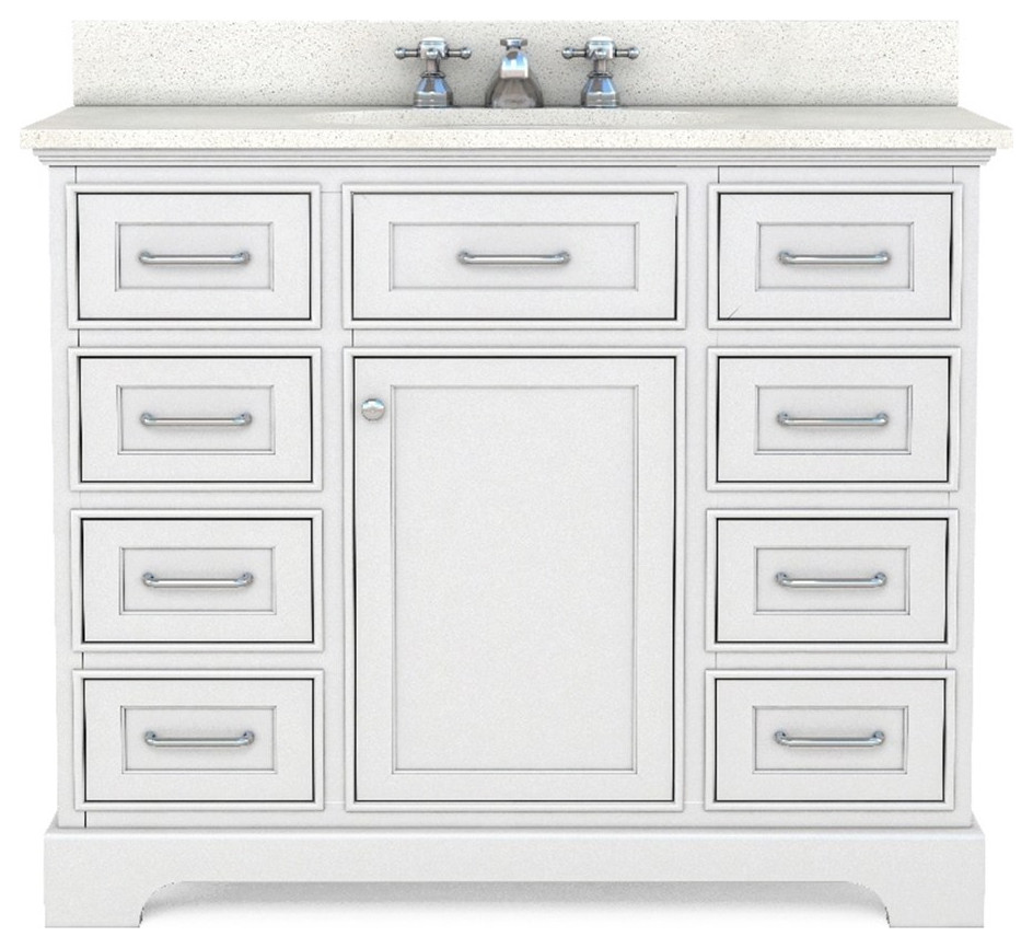 RoomAndLoft Ventura 42" Wood Bathroom Vanity in White Quartz Top & 1