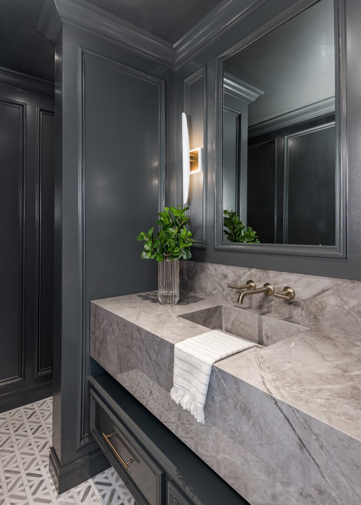 Design ideas for a classic cloakroom in Houston with an integrated sink, a floating vanity unit and wainscoting.