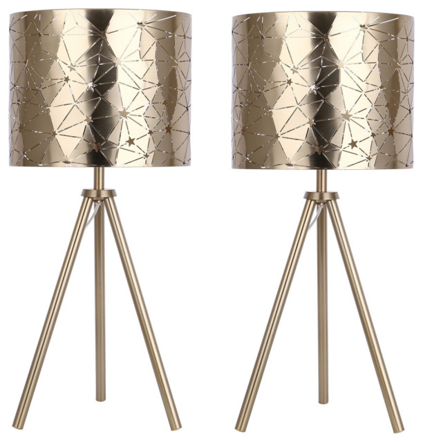 22" Royal Gold Accent Lamp With Constellation Shades & Tripod Base, Set