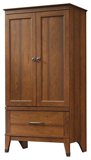 Bedroom Wardrobe Cabinet Storage Armoire in Medium Brown Cherry Wood Finish