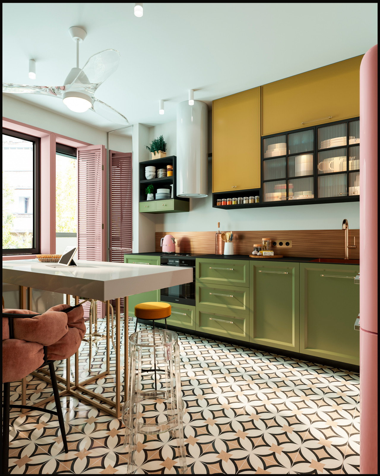 Эклектичный проект квартиры с огромной гардеробной с окном