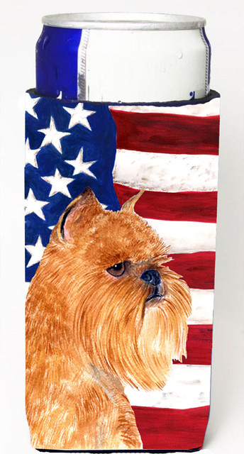 USA American Flag with Brussels Griffon Ultra Beverage Insulators for slim cans