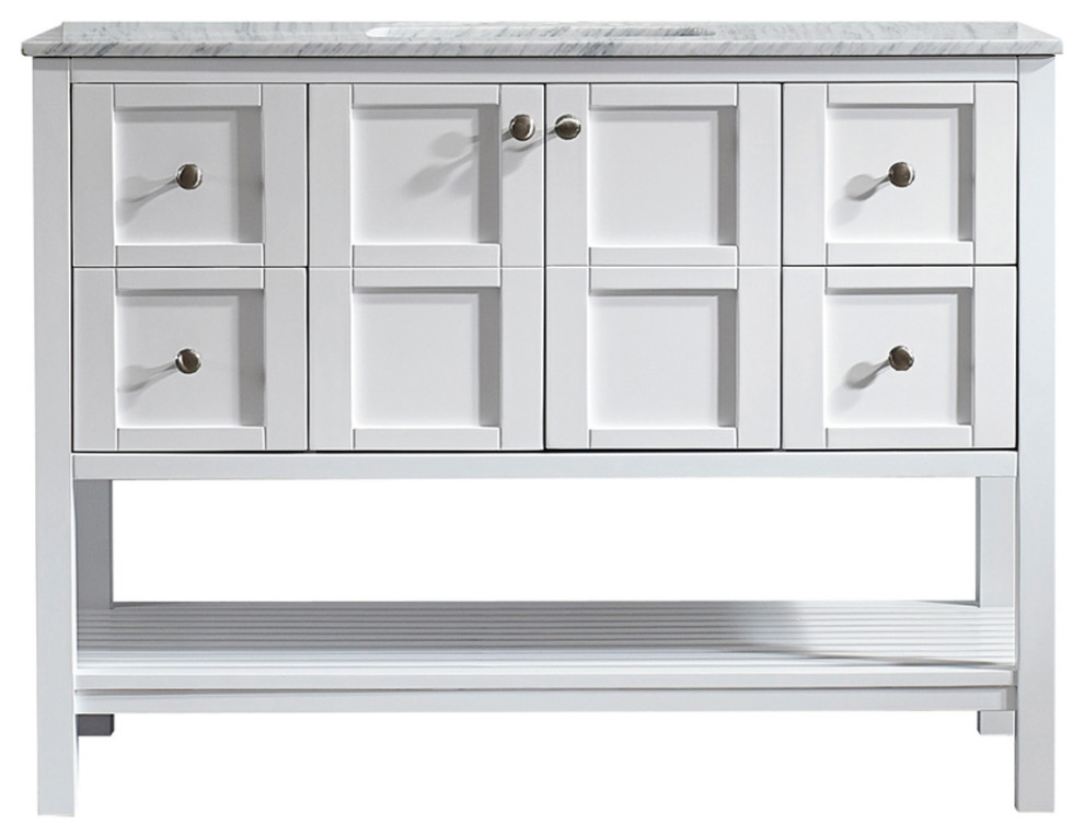Florence 48" Single Bathroom Vanity in White with White Carrara Marble Top