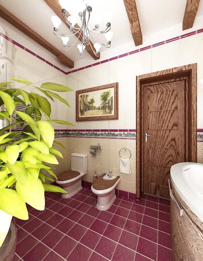 Дизайн-проект ванной 2 в стиле "Шале".