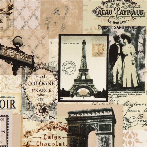 Vintage Paris Collage fabric Timeless Treasures Eiffel Tower Fabric