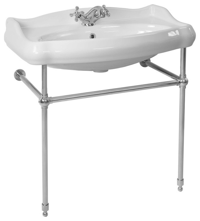 Traditional Ceramic Console Sink With Chrome Stand Traditional Bathroom Sinks by
