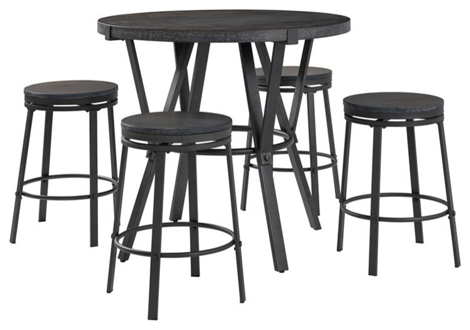 Lane Furniture Enzo 5Piece Oak Veneer MDF and Iron Dining Set in Charcoal/Black Transitional