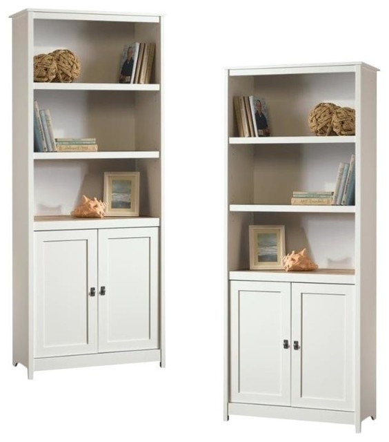 Cottage Style 3 Shelf Bookcase, White Bookcase With Cabinet On Bottom