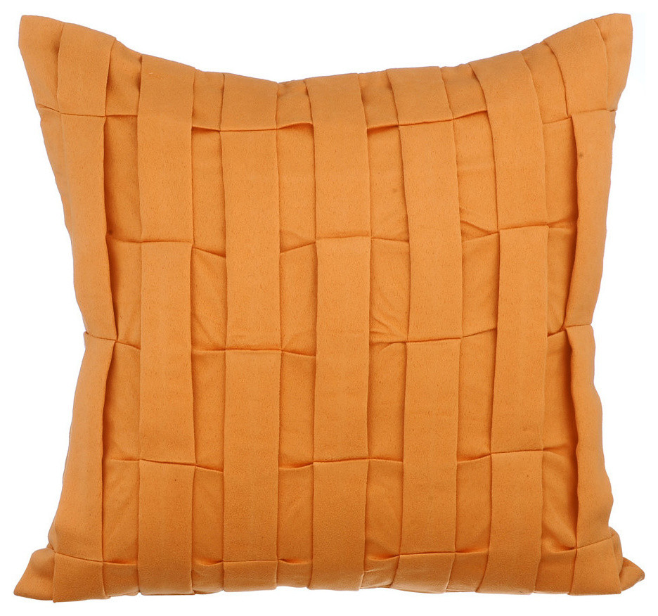 Textured Pintucks 18"x18" Suede Fabric Orange Pillow Cases, Orange Love Tune