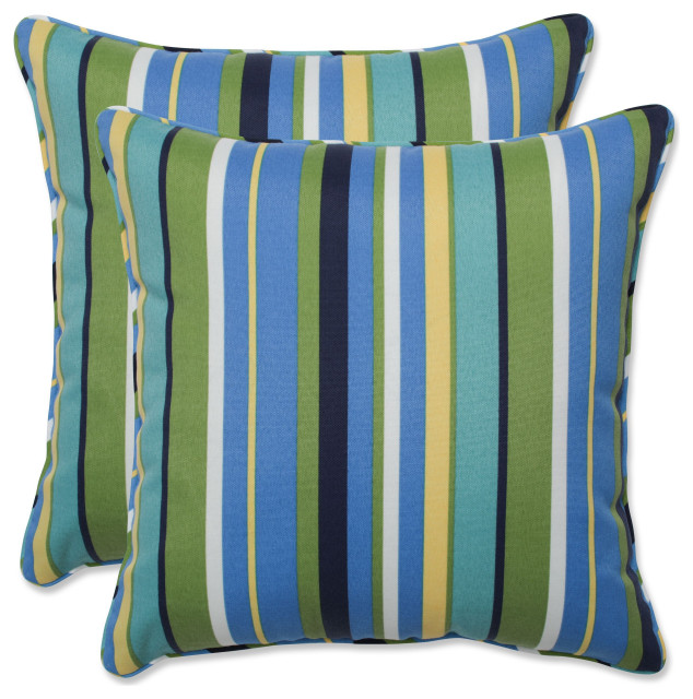 Topanga Stripe Lagoon 16.5" Throw Pillow, Set of 2 Beach Style